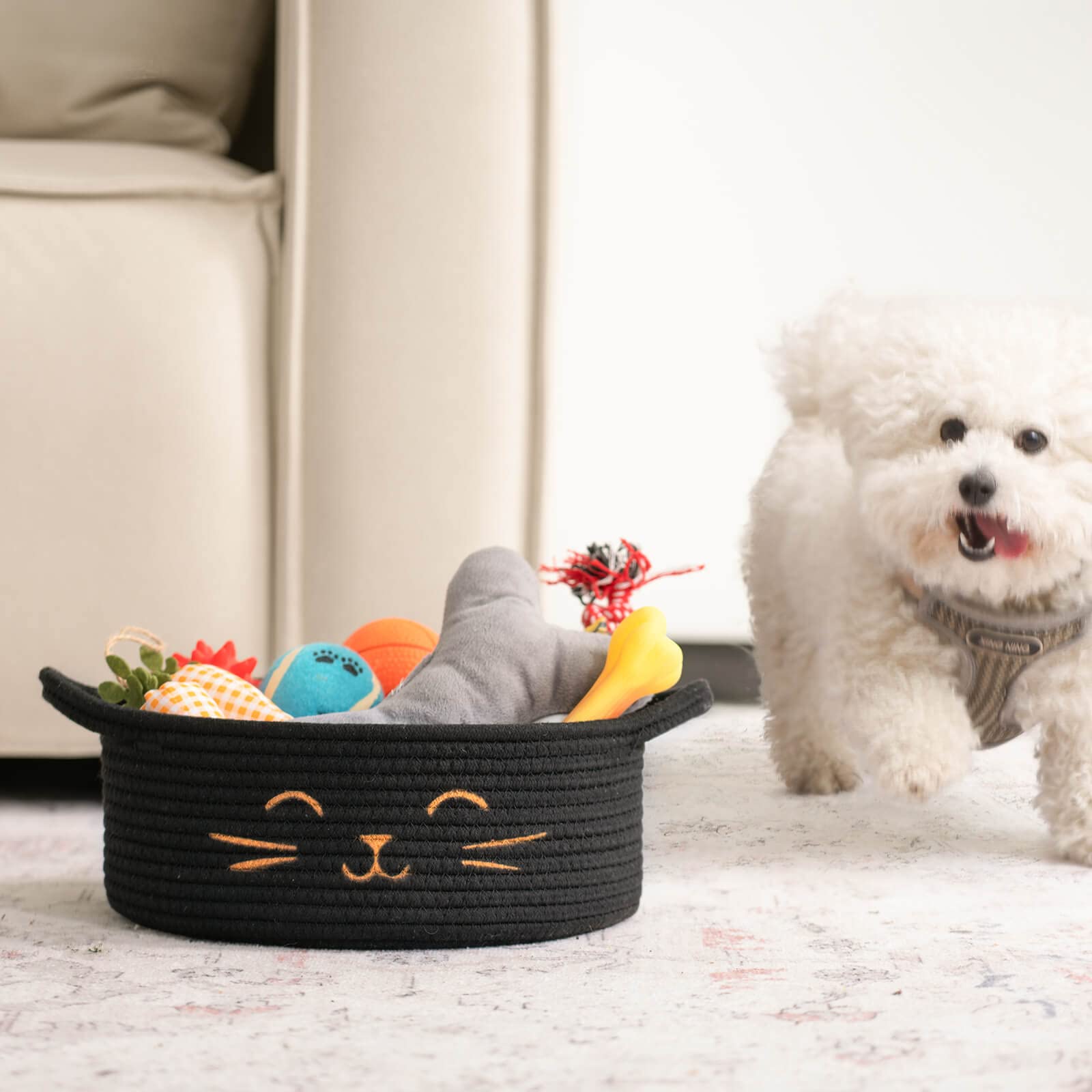 HiChen black storage basket shown in use for decluttering living spaces.