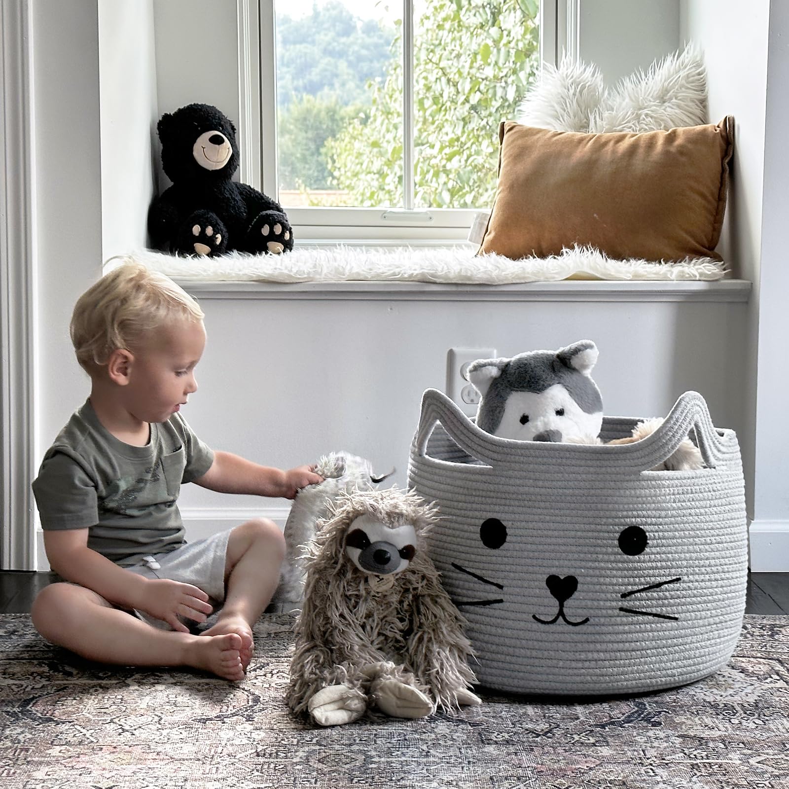 HiChen cotton rope storage basket for blankets or towels, versatile organization.
