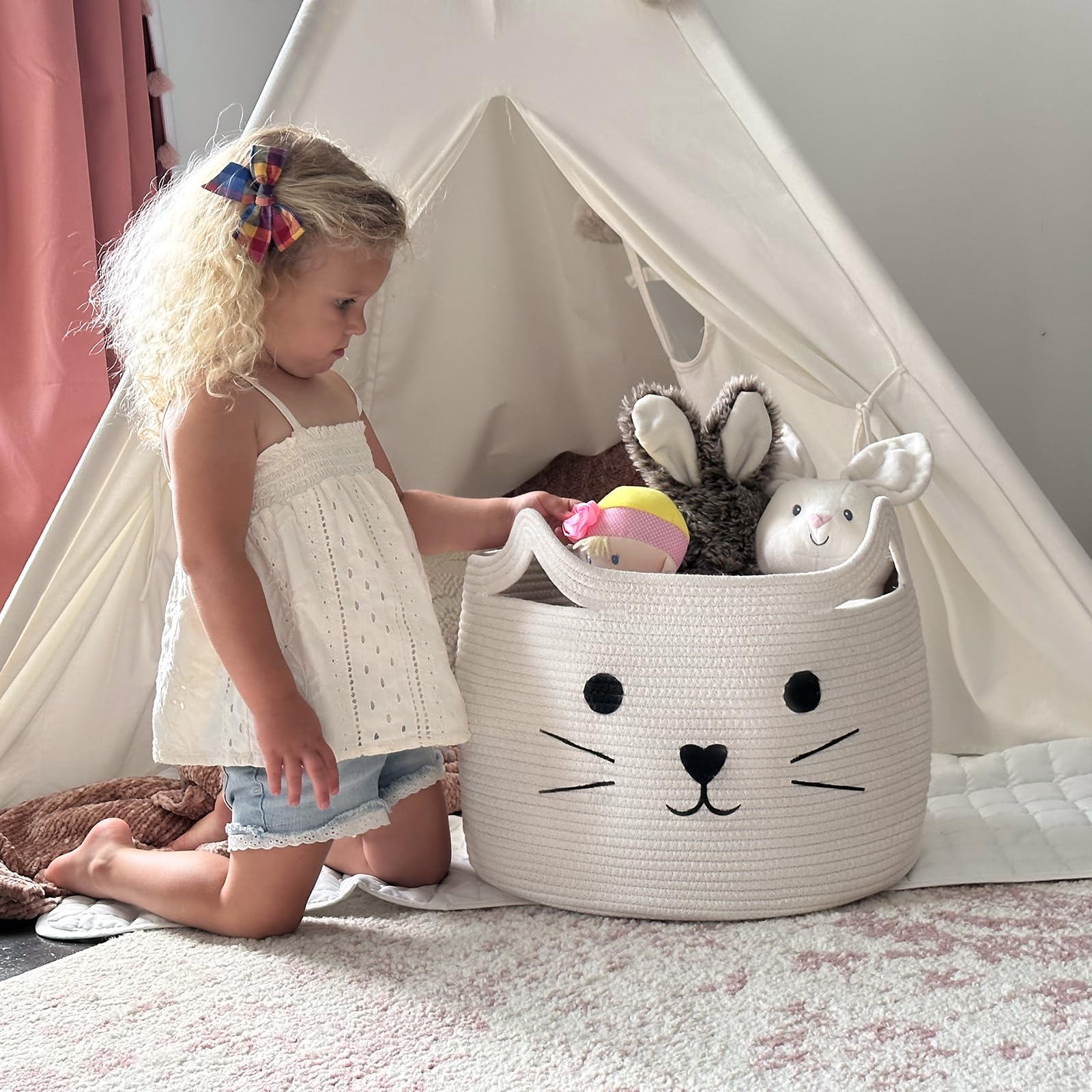 HiChen cat ear design pet basket with handles for easy carrying
