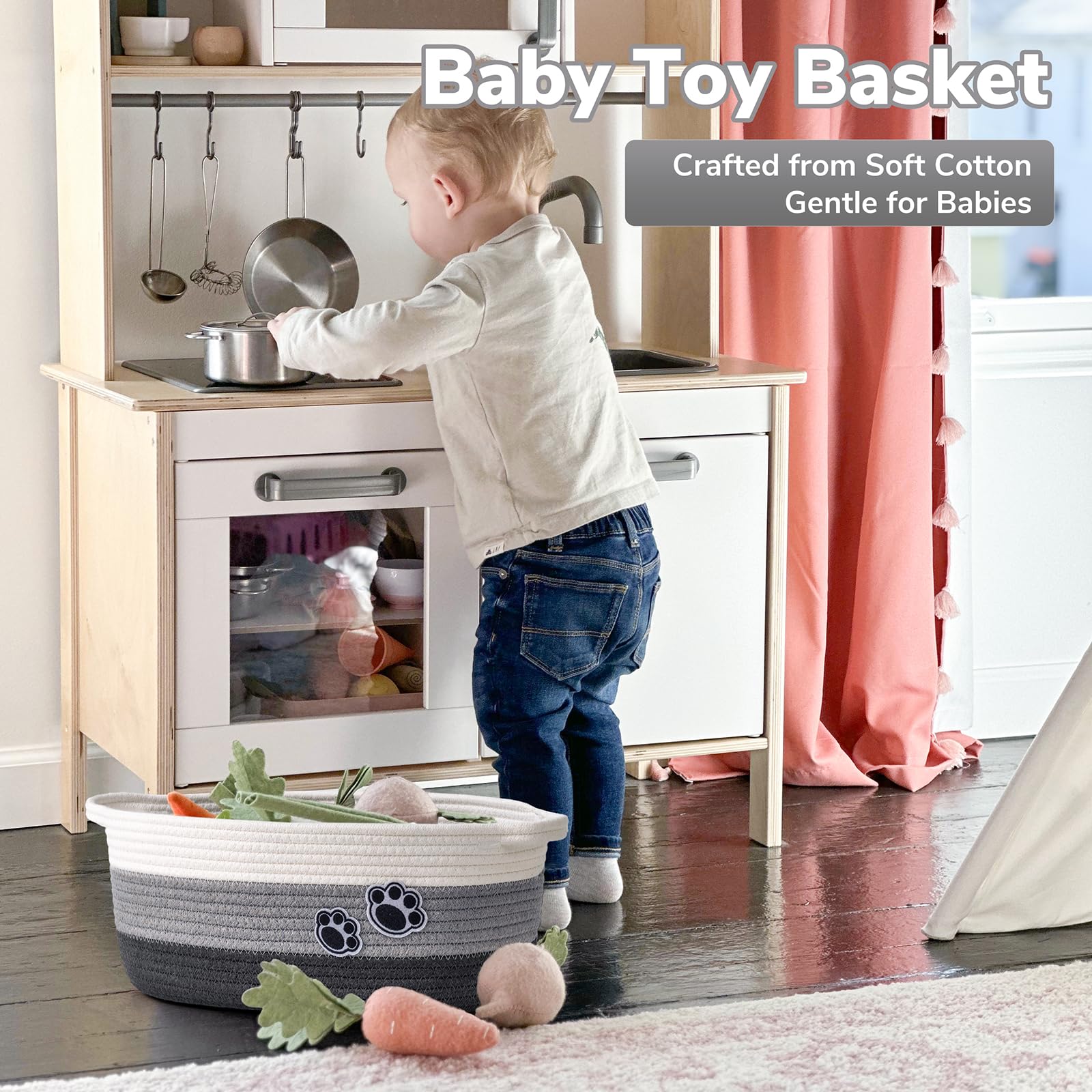 HiChen compact 13.6 by 10 by 6 inch basket fits shelves.
