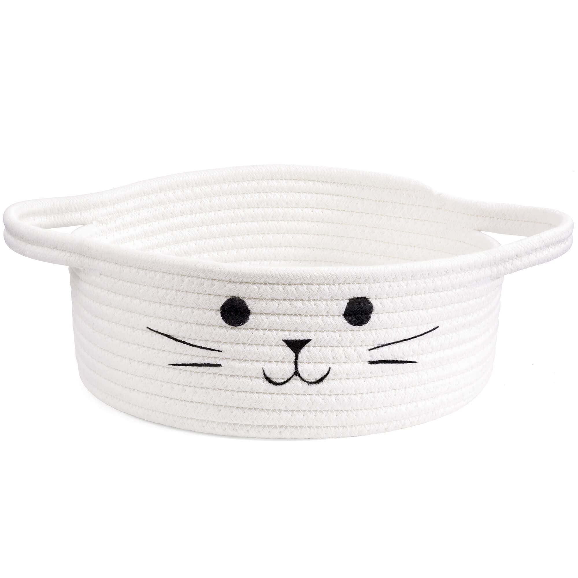 HiChen cat toy bin with soft rope, ideal for living room toy storage and decor.