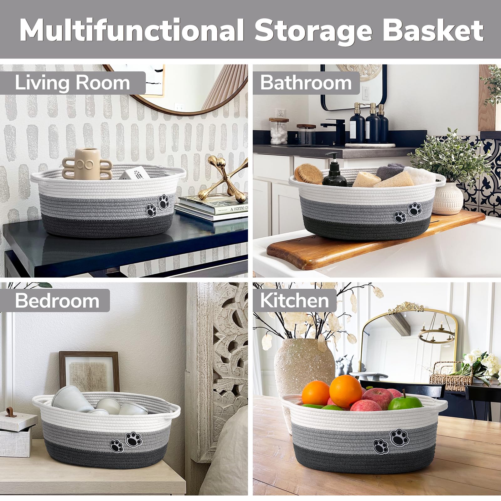 HiChen soft cotton rope basket with sturdy handles for easy transport.