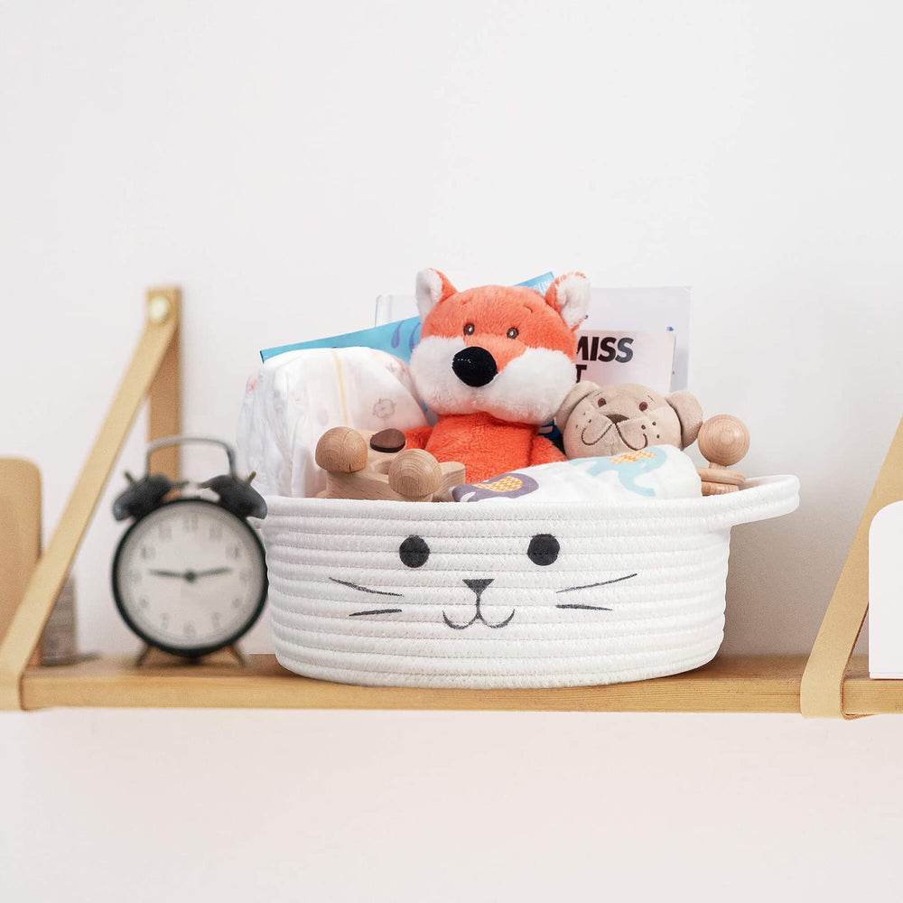 HiChen white nursery storage basket perfect for diapers, wipes, and small items.