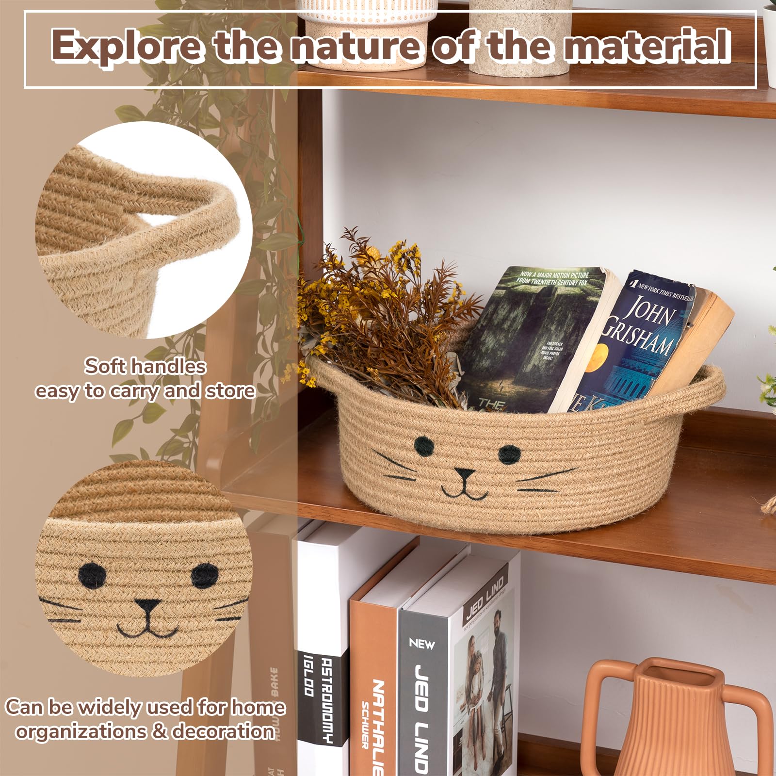 HiChen woven jute basket offers soft yet sturdy storage.