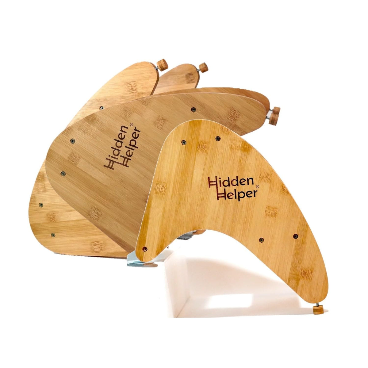 Hidden Helper montessori step stool folded in cabinet saves space.