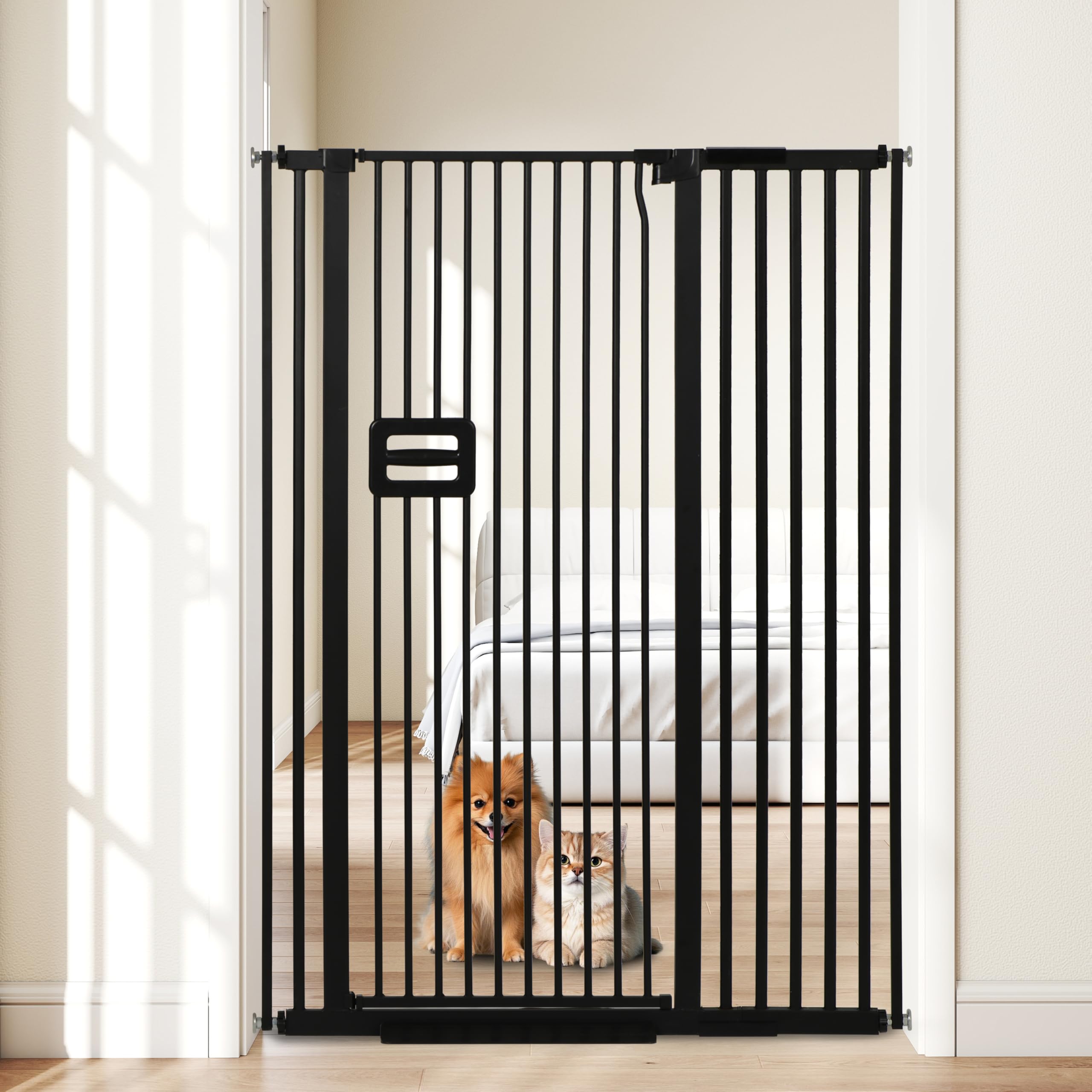 HIDOG 55'' extra tall cat gate front view showing tall height and doorway fit for cats