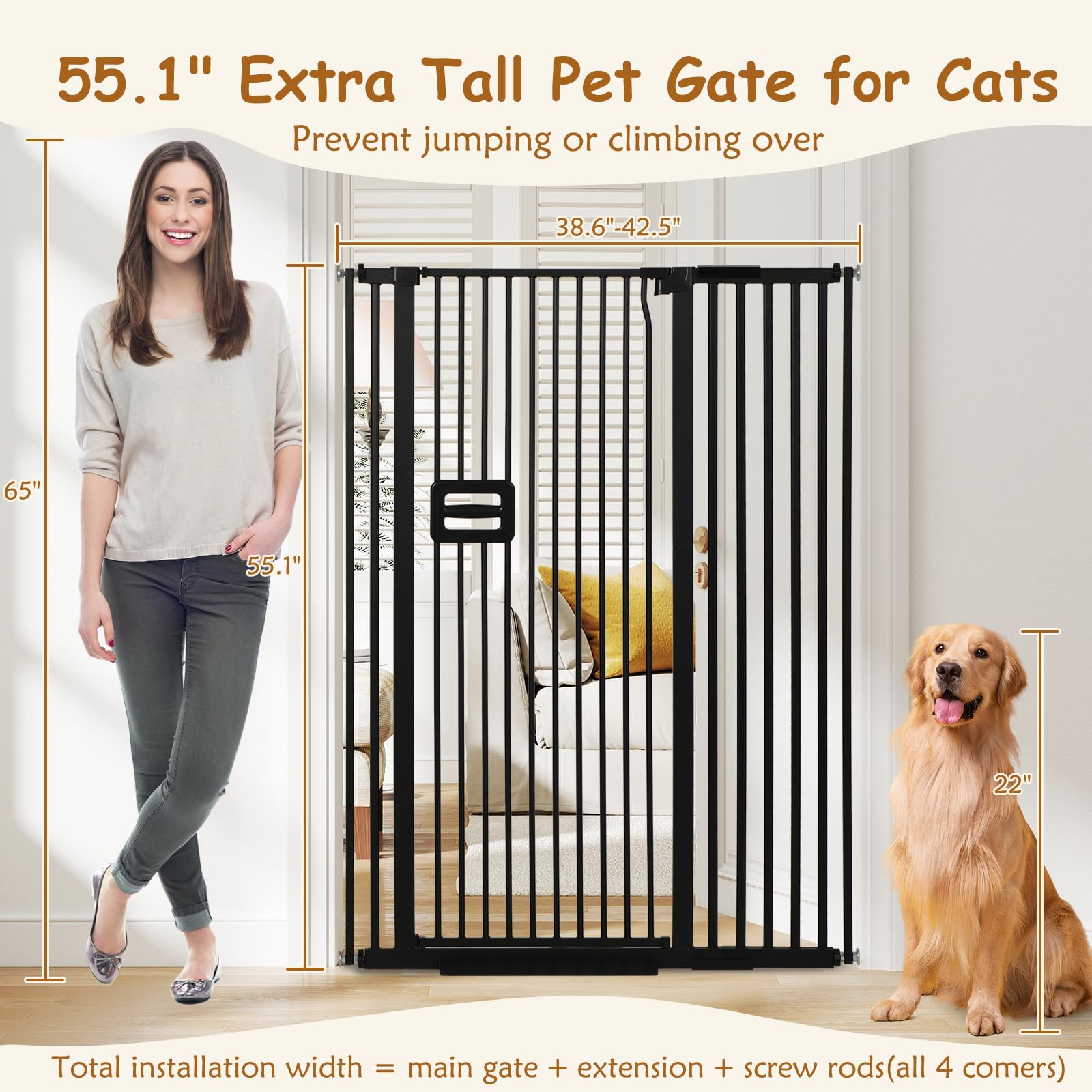 HIDOG 55'' cat gate side view highlighting pressure mounting and no-drill installation