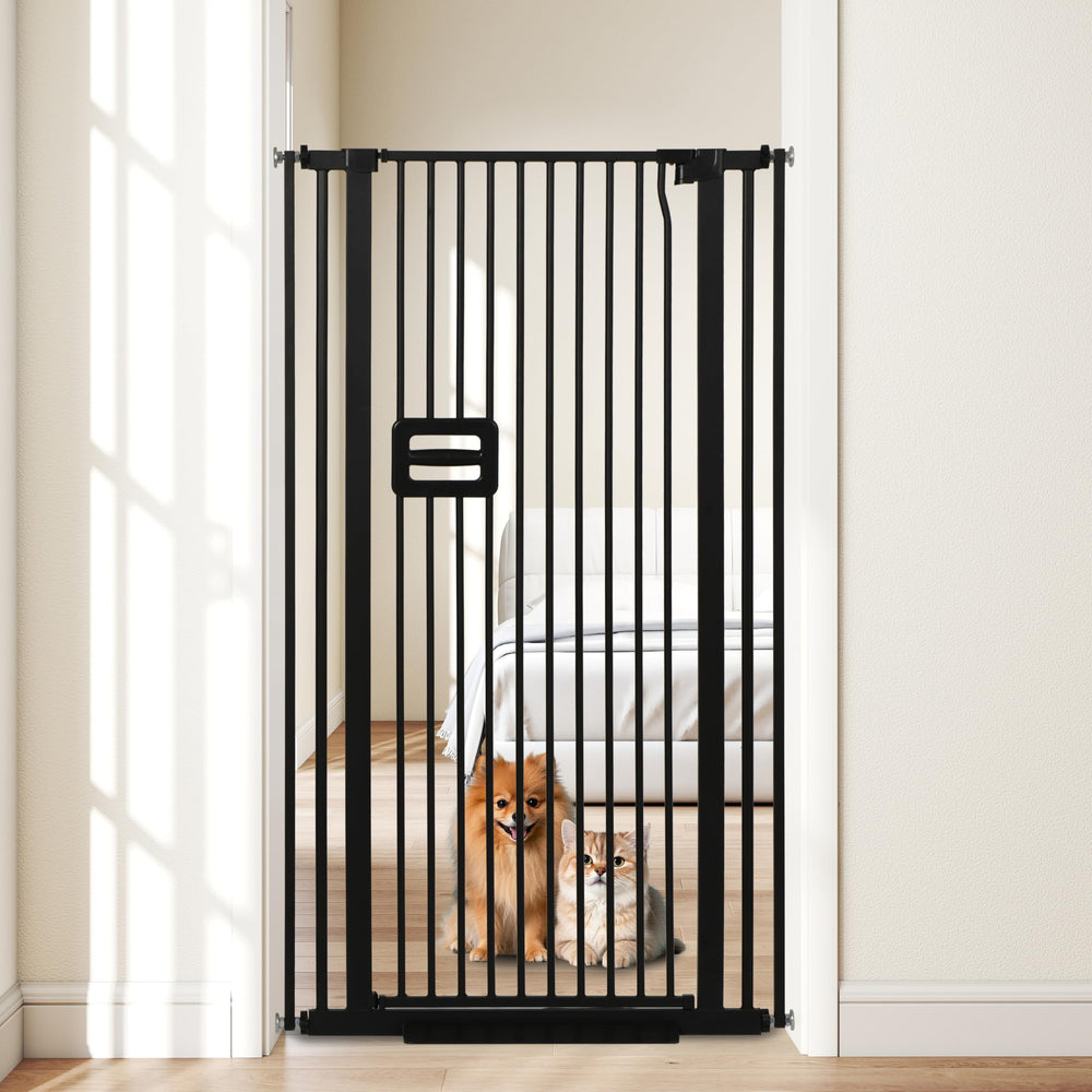 HIDOG 55-inch extra tall cat gate blocks agile cats in doorway.
