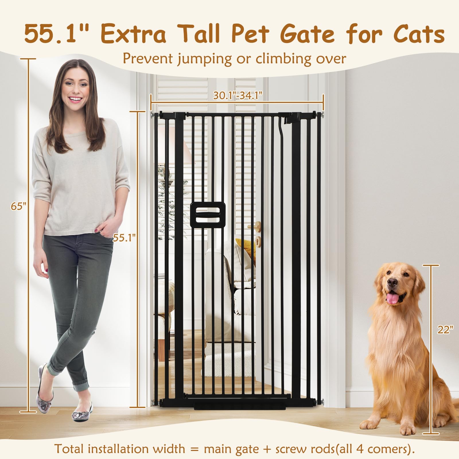 HIDOG auto-close gate prevents pet escapes in everyday rooms.