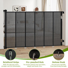 HIDOG extendable gate shows 71-inch wide capacity for doorway use.