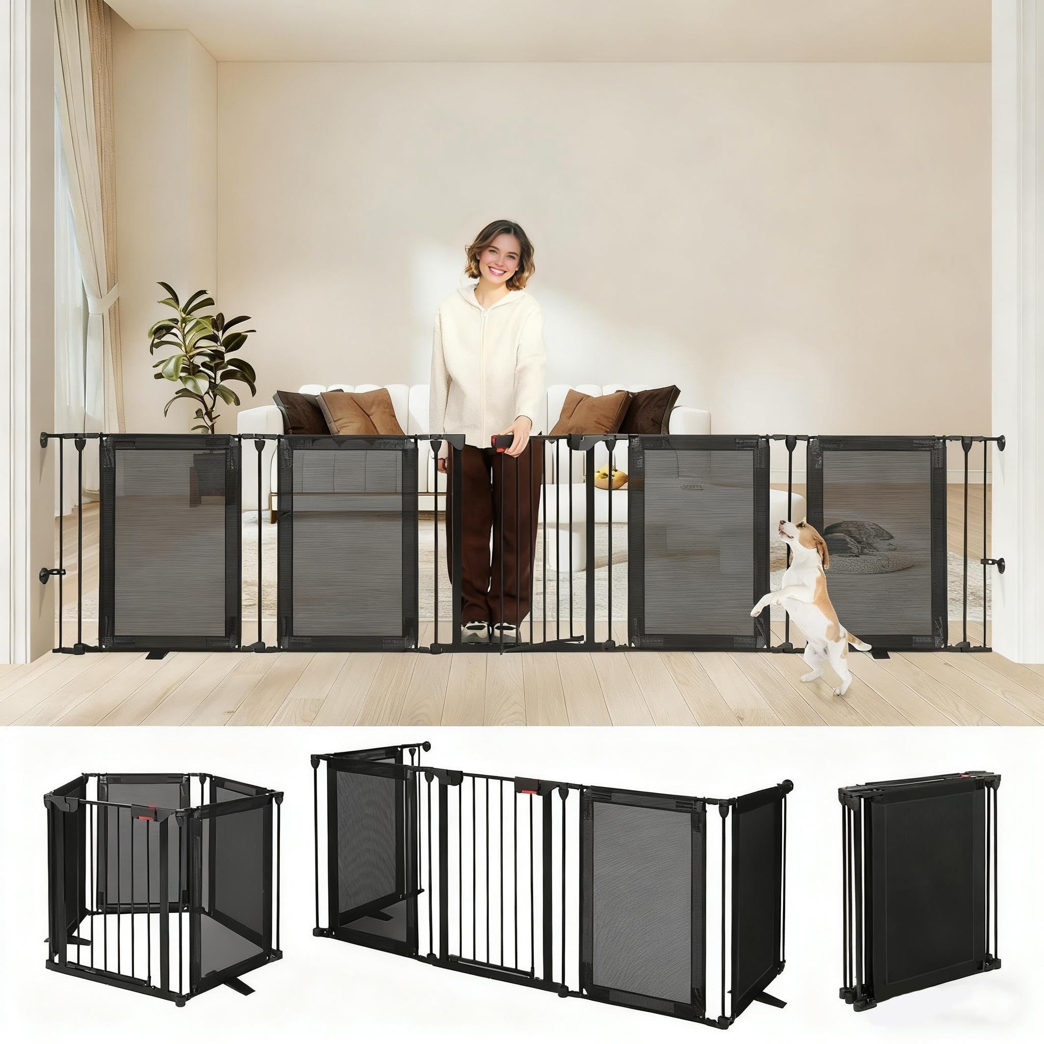 HIDOG freestanding dog gate extended for wide doorways safety.