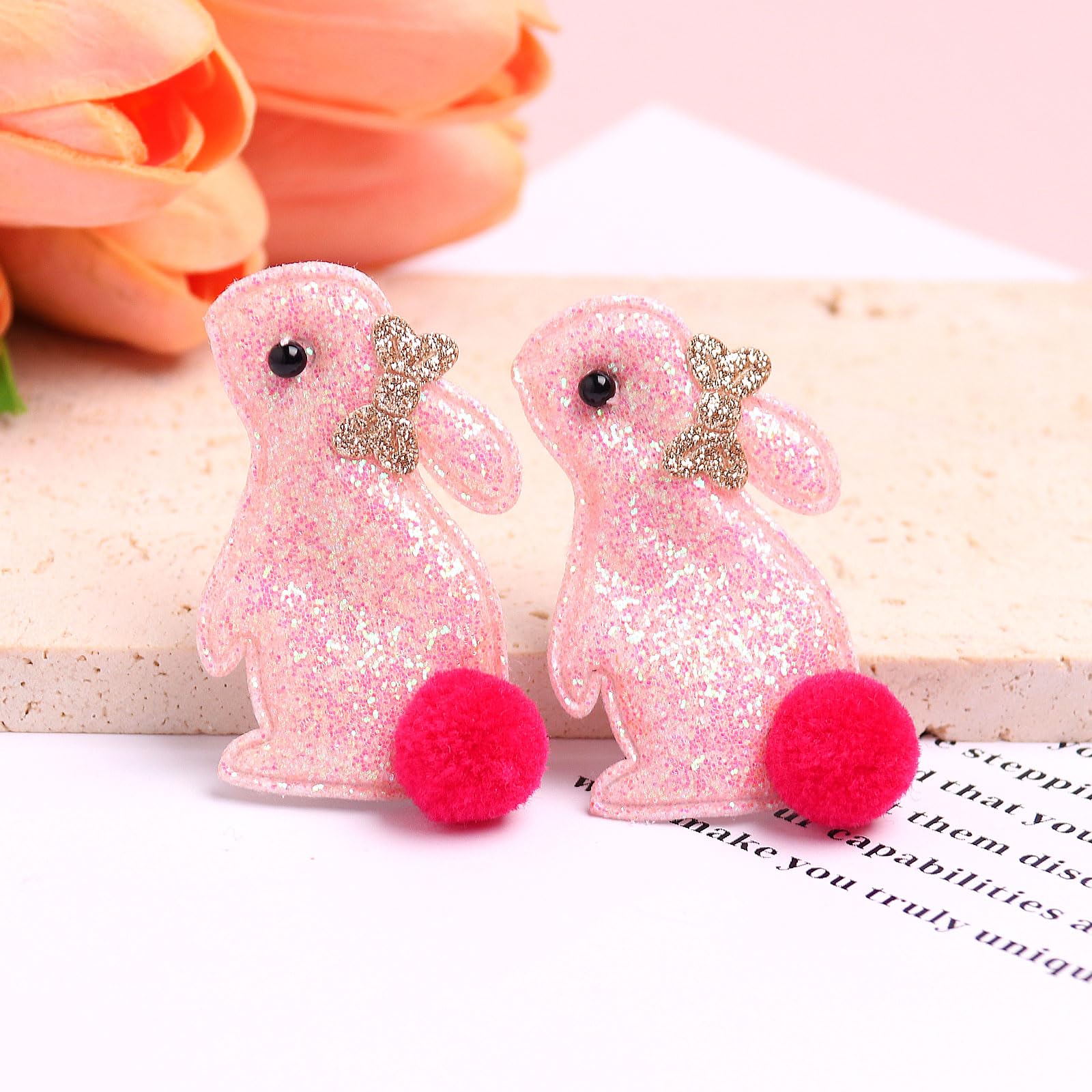 HIFANMM Bunny Hair Clip glitter pink close-up – sparkling accessory.