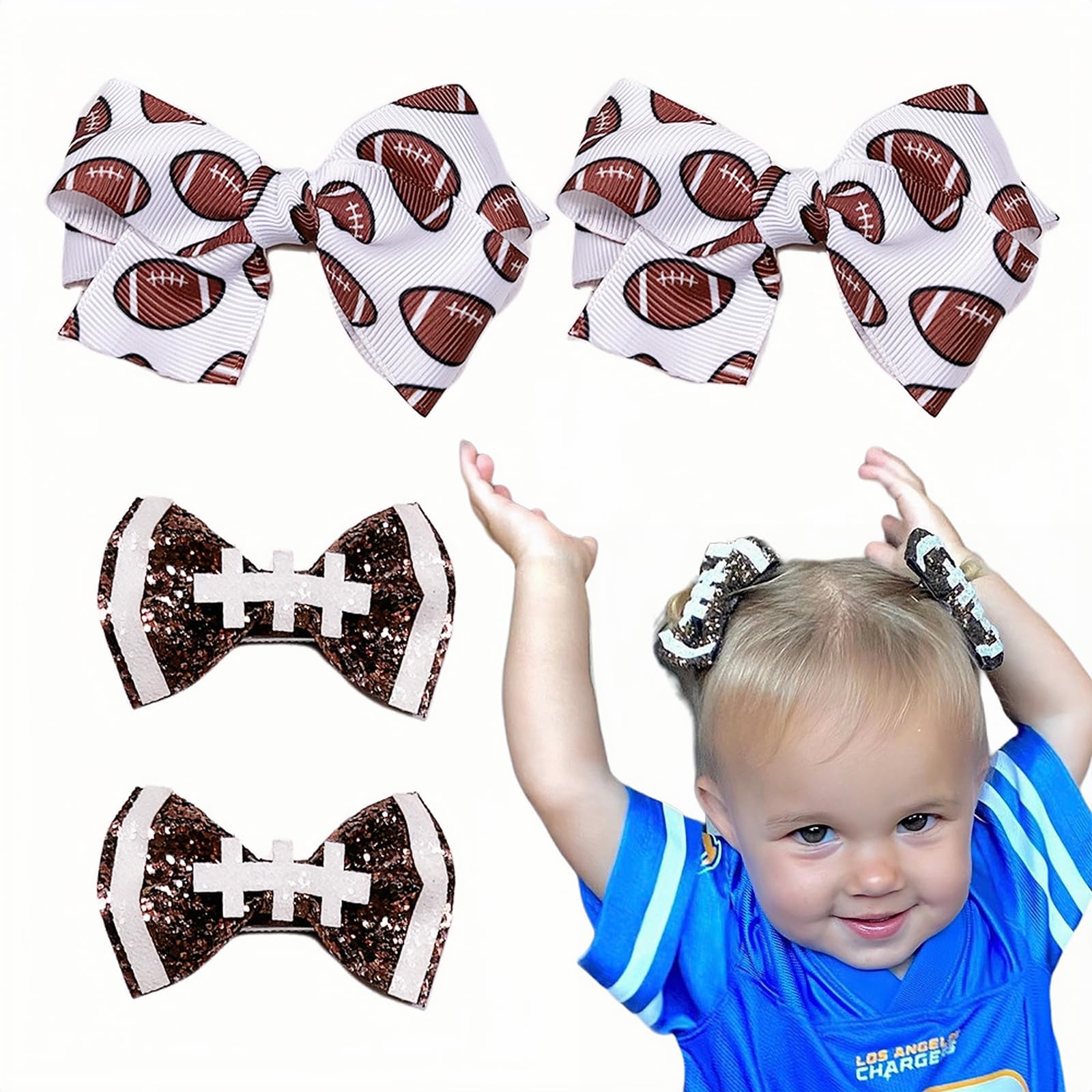 HIFANMM football glitter bows clip for girls ready for party styling