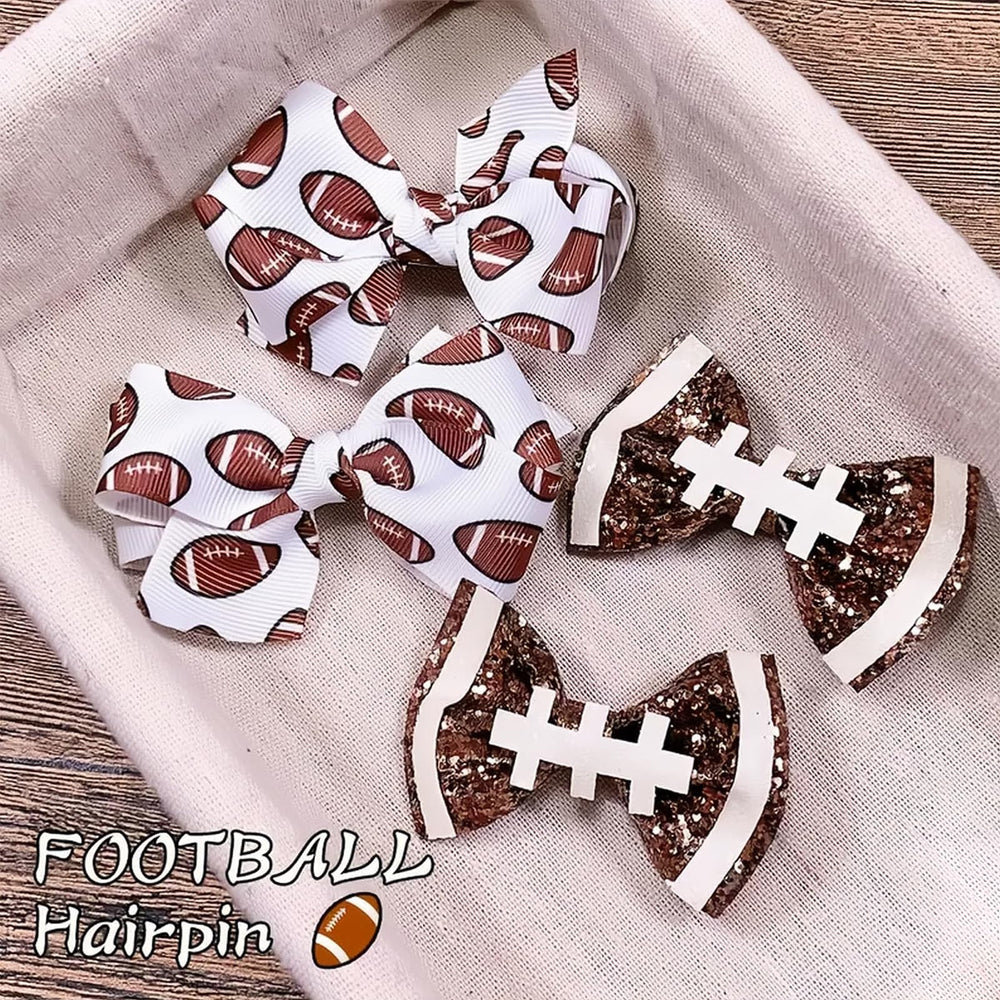 HIFANMM football themed glitter bows clip worn during activity