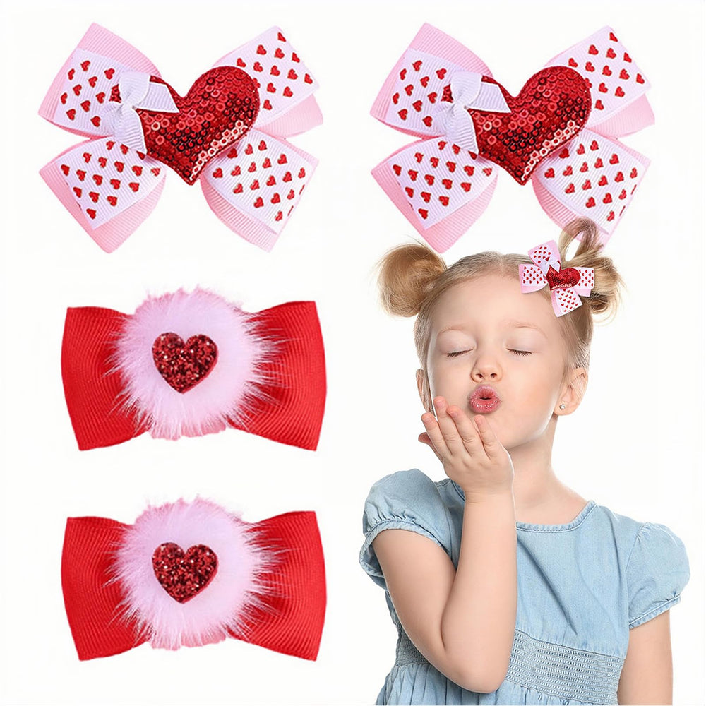 HIFANMM Valentine heart bow clip with red sequins adds festive charm to a girl's hairstyle