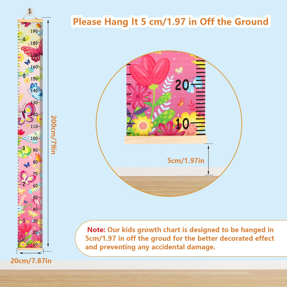 Hifot growth chart with wood frame, non-toxic, safe for children's rooms.