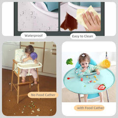 Baby bib Food Catcher Bib and Tray Set sleeves protect clothing during feeding.