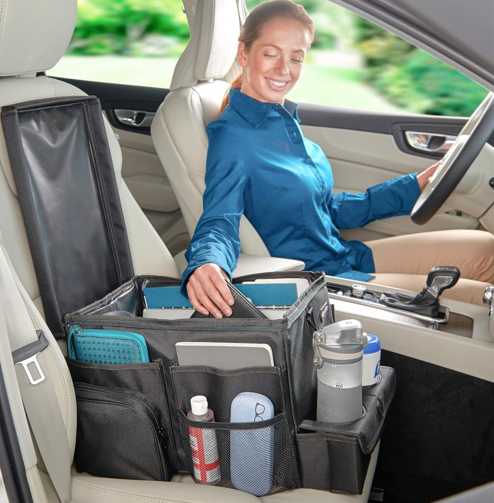High Road CarHop front-seat organizer with cup holder tray for organized trips