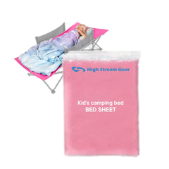 High Stream Gear toddler cot bed sheet in pink offers a secure fit for outdoor camping beds.