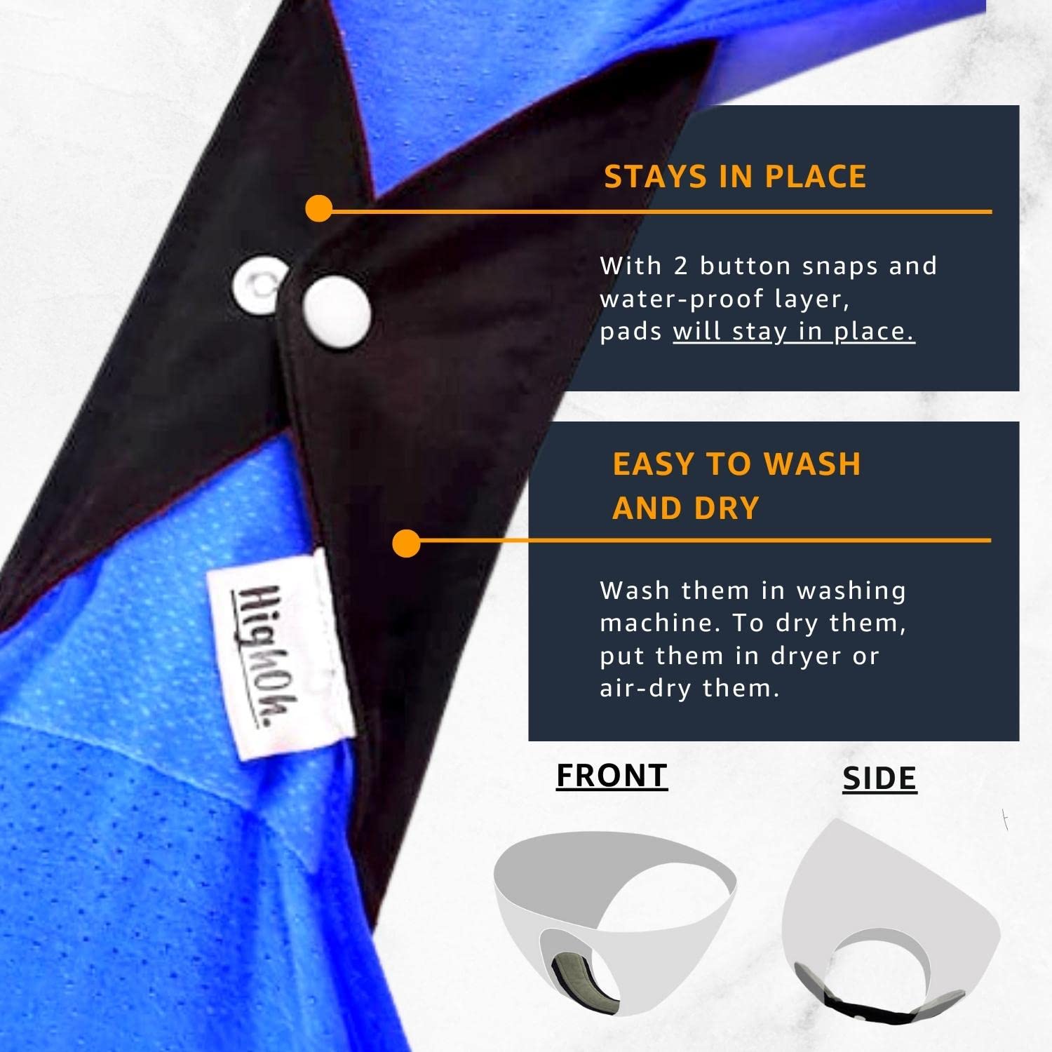 HighOh waterproof wet bag included with pads for easy storage.