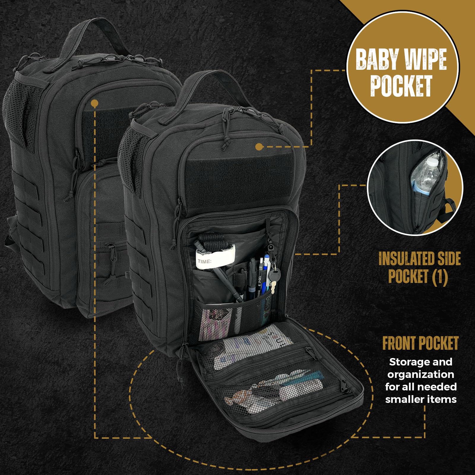 HighSpeedDaddy diaper backpack insulated bottle pocket for on-the-go feeds.