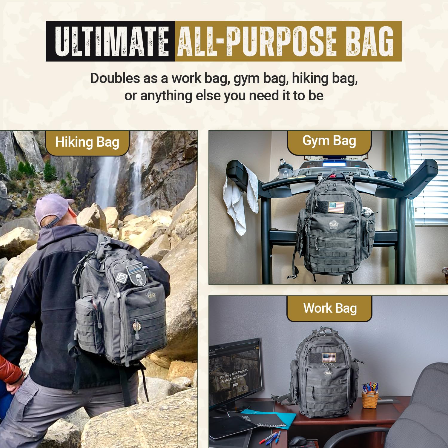 HighSpeedDaddy diaper bag backpack with MOLLE webbing for modular storage.