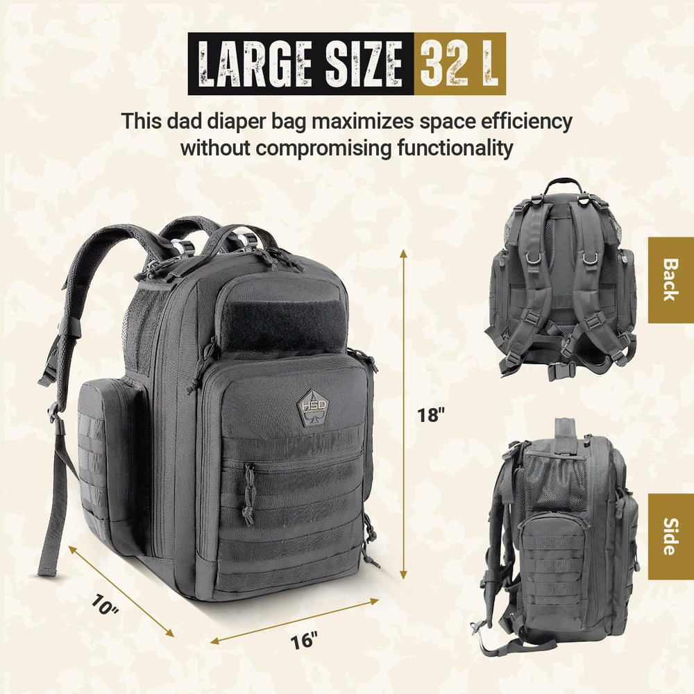 HighSpeedDaddy diaper bag backpack showing stroller straps for hands-free travel.