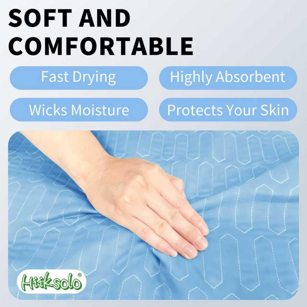 Hiiksolo caregiver-friendly underpad in blue for beds, chairs, and furniture.