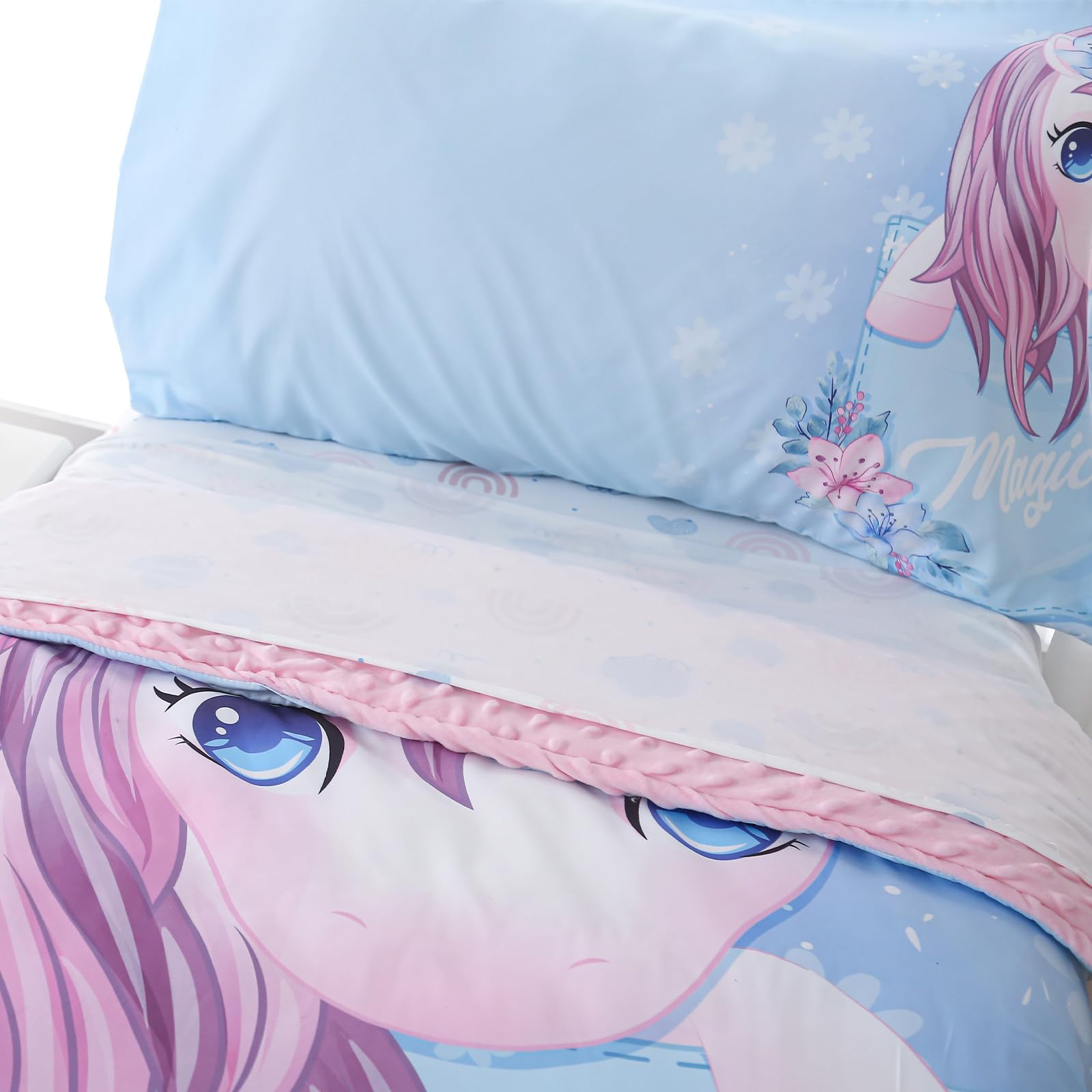 Hilabab unicorn pillowcase keeps little head comfy and clean.