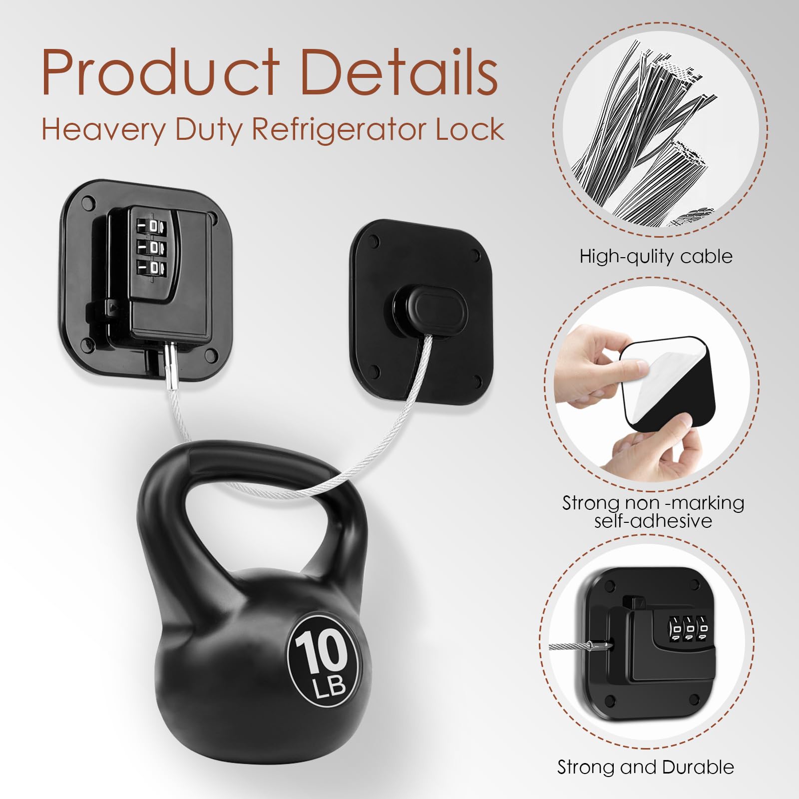 Himake lock installation with adhesive pad, no drilling required.