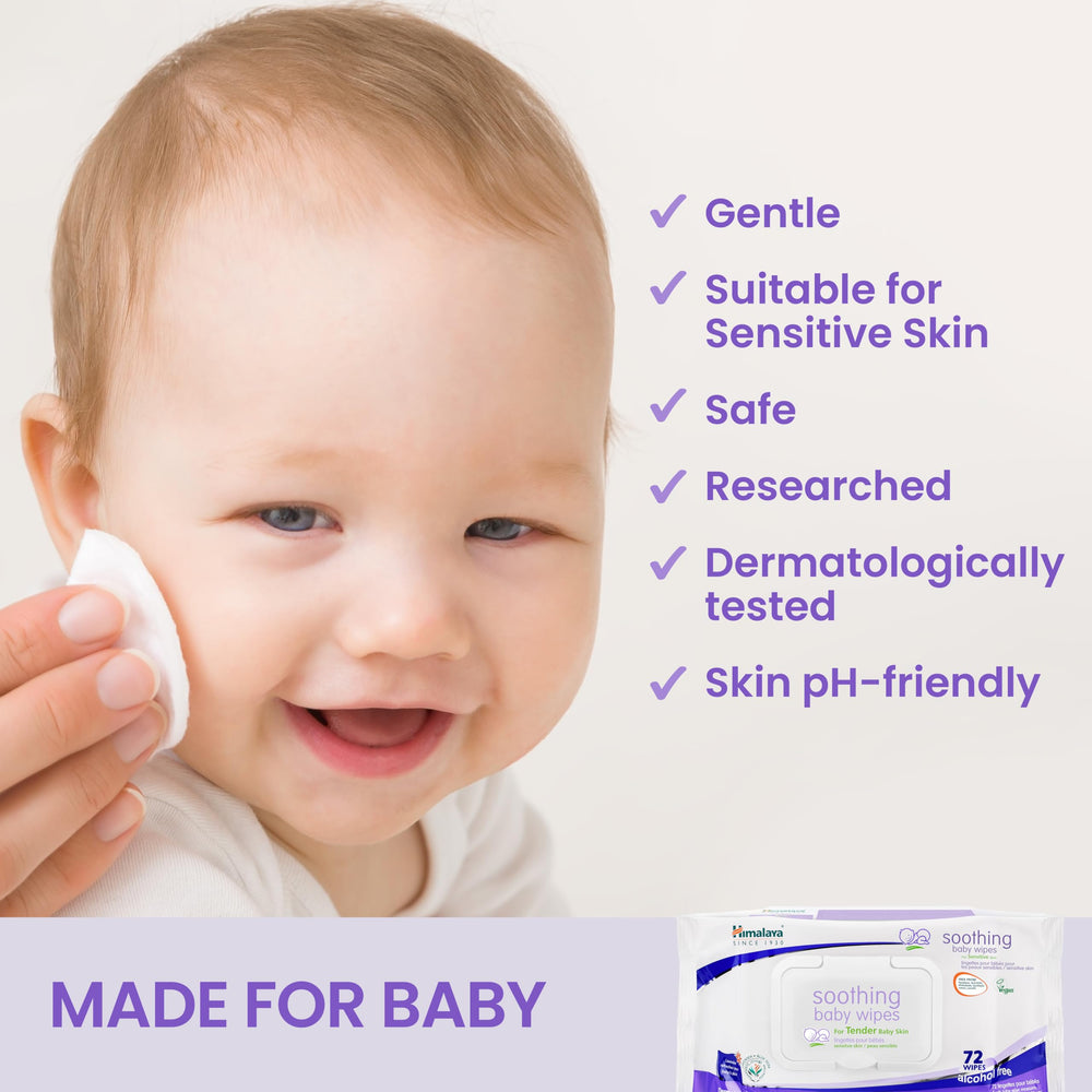 Himalaya baby wipes dermatologically tested for gentle, balanced care of delicate skin.