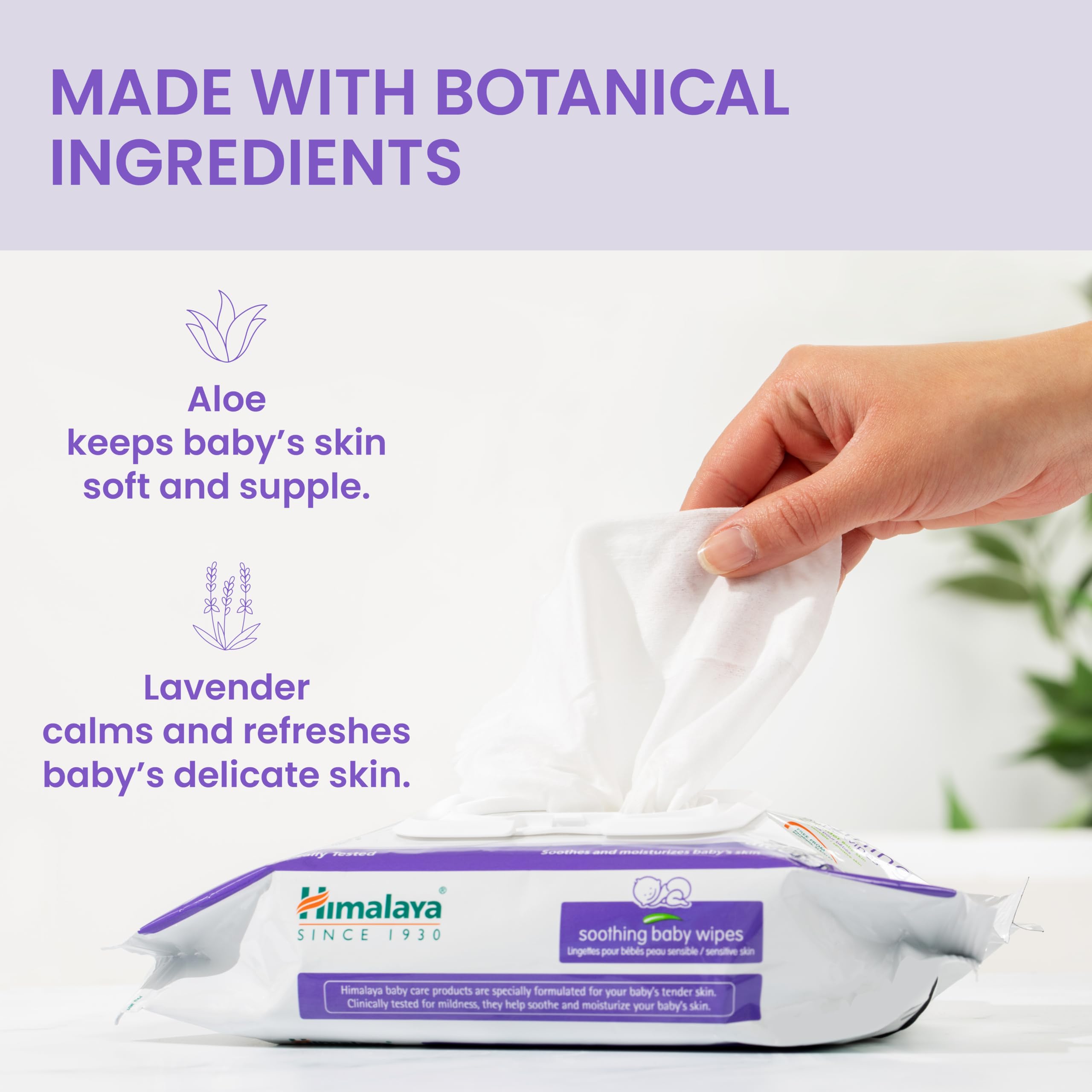 Himalaya wipes free from alcohol, parabens, and lanolin for sensitive skin.
