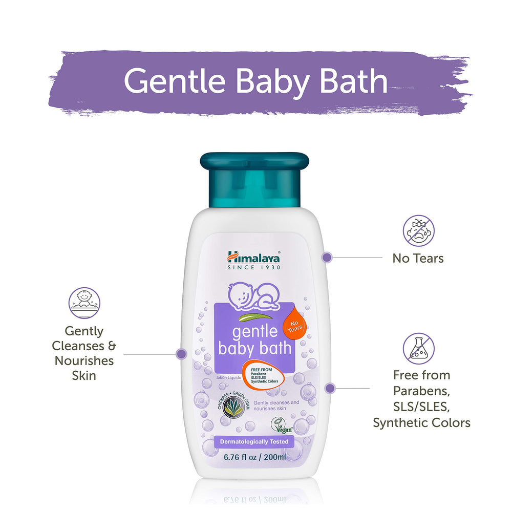 Himalaya Gentle Baby Bath packaging highlighting absence of harsh chemicals