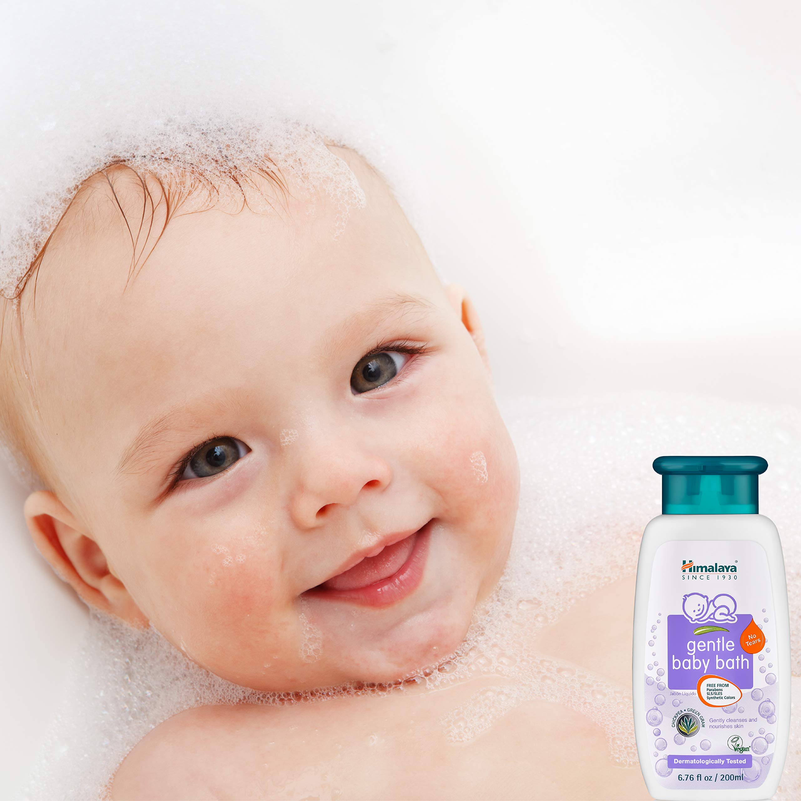 Himalaya Gentle Baby Bath tear-free label indicating safe bath time for infants