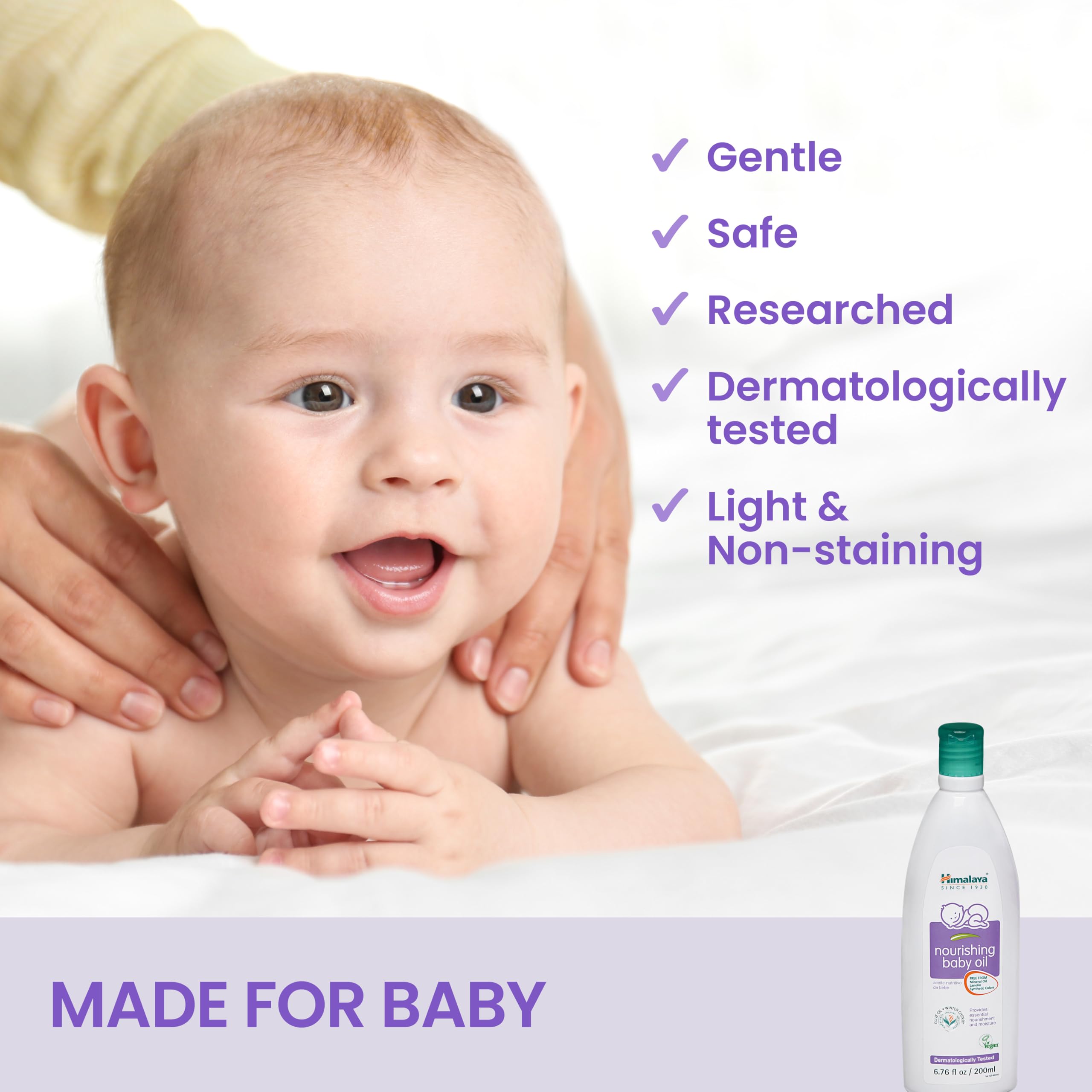 Himalaya Nourishing Baby Oil massage-application close-up for soothing skin