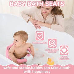 Himold baby bath seat pink, side view showing four anti-slip suction cups for stability.