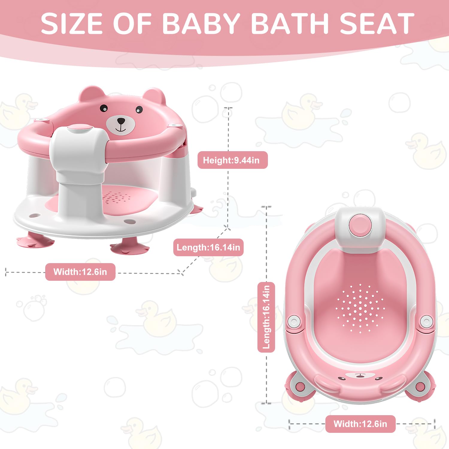 Himold baby bath seat pink, bear-shaped design adds playful appeal.