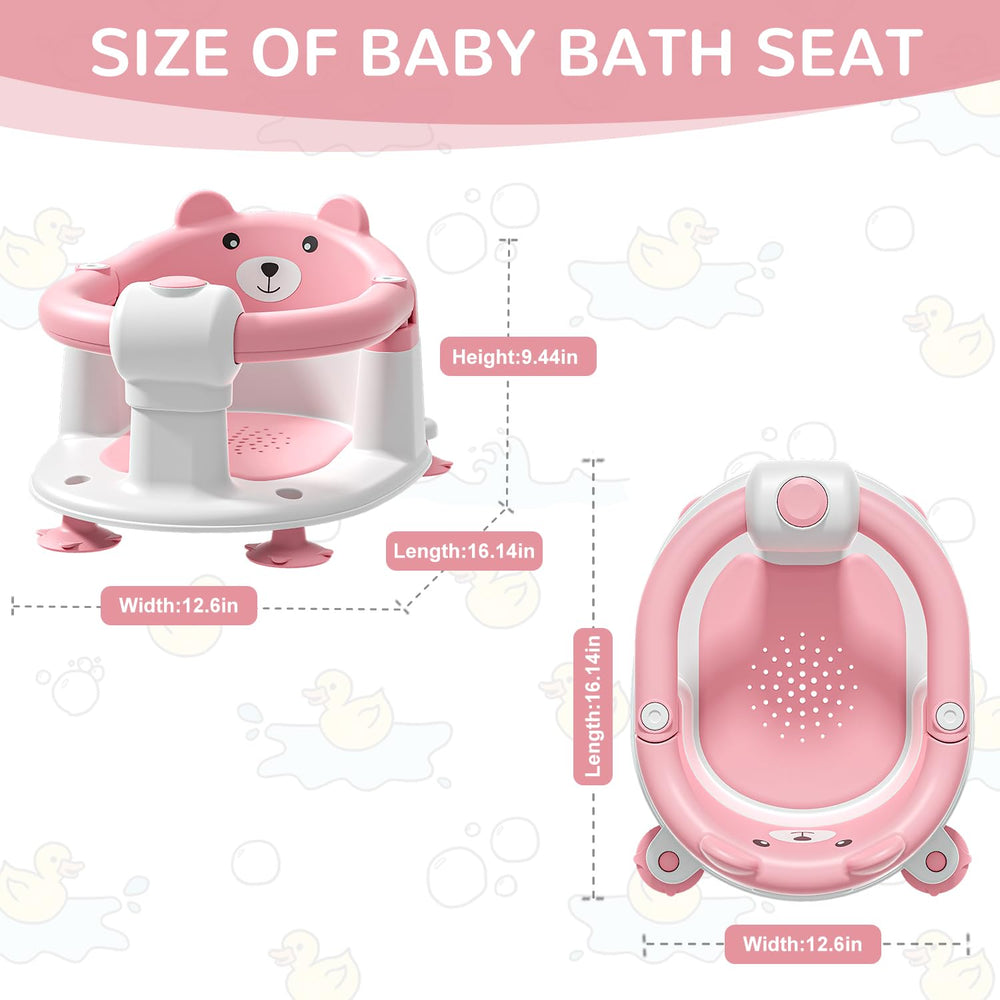 Himold baby bath seat pink, bear-shaped design adds playful appeal.