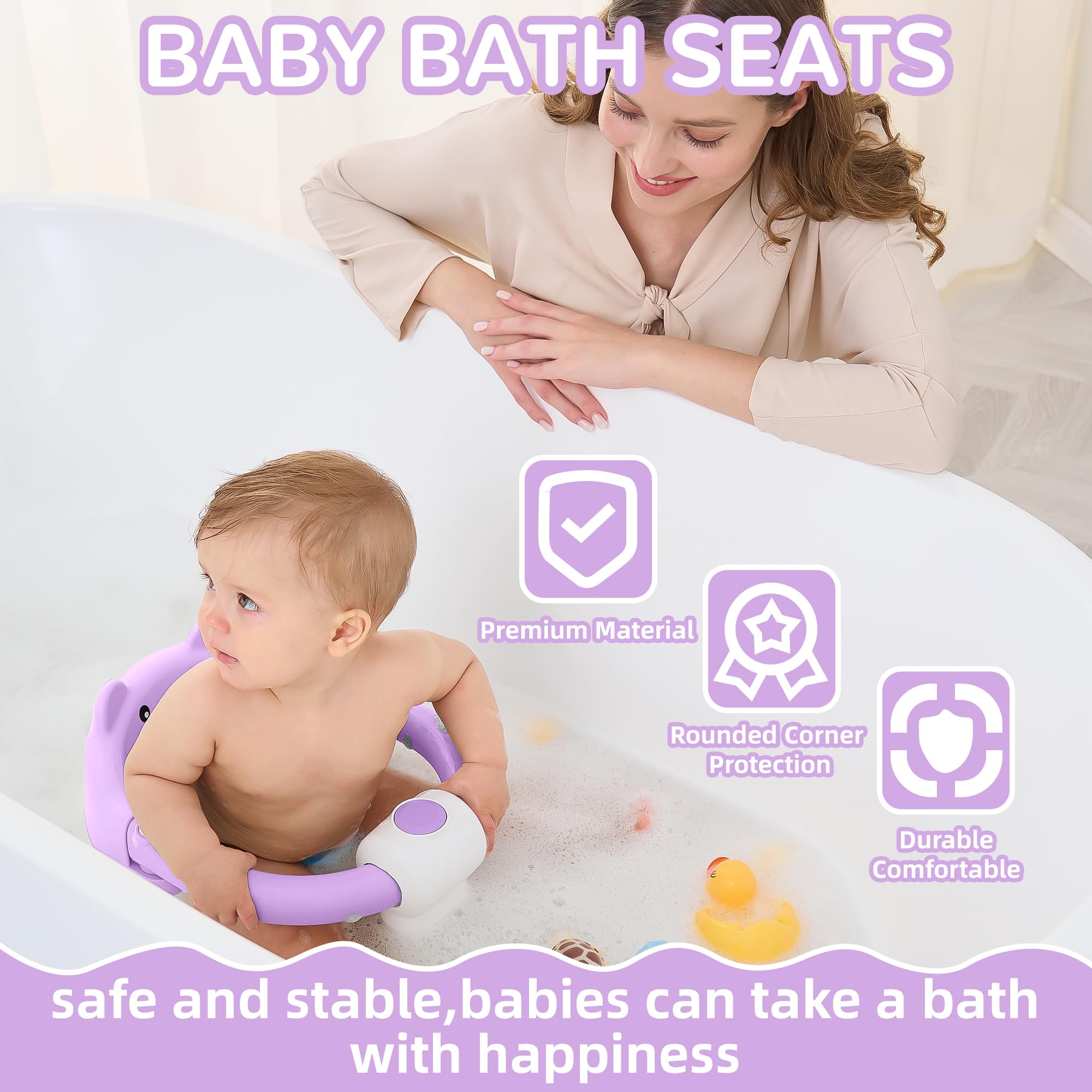 Himold bath seat with four suction cups ensures stable positioning during bath.
