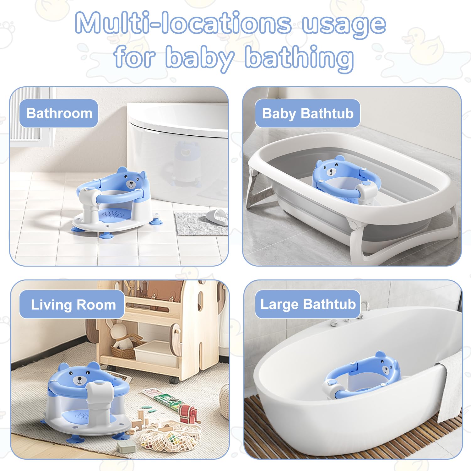 Himold bath seat in use on a smooth tub provides stable seating during baths.