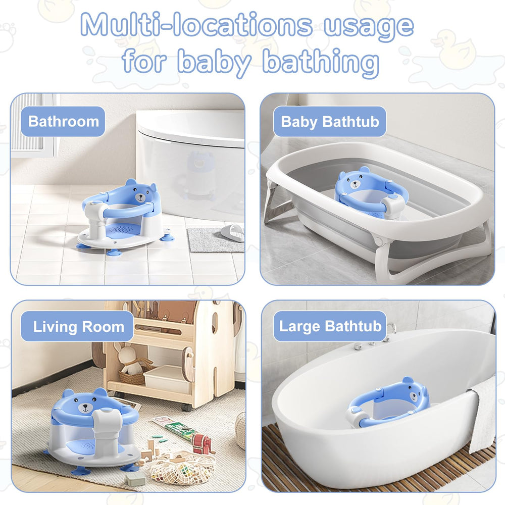 Himold bath seat in use on a smooth tub provides stable seating during baths.