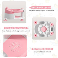 Himold bath seat pink, soft cushion cushions tiny legs during bath time.