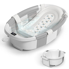 Himold collapsible baby bathtub folding steps for easy storage.