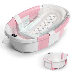 Himold collapsible baby bathtub folded compact for easy storage and travel.