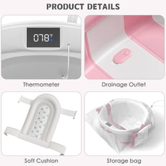 Himold collapsible baby bathtub soft cushion providing gentle head support.