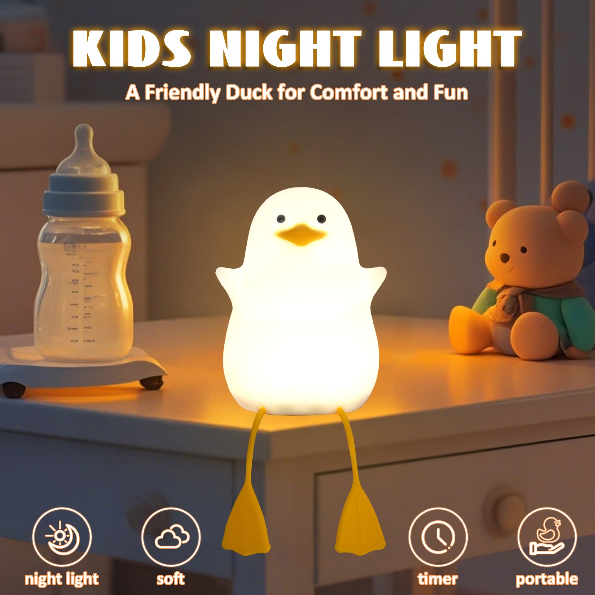 Hinittey cute bedside duck light enhances room decor
