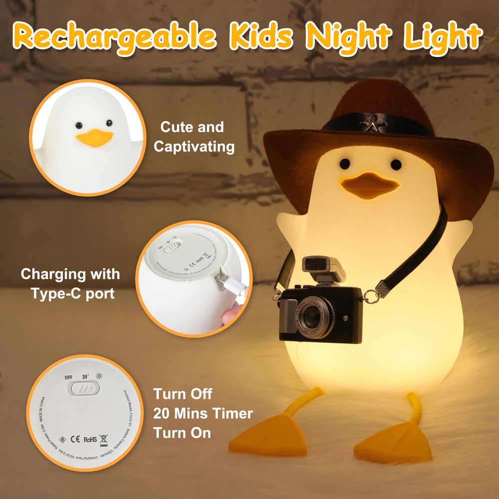 Hinittey Cowboy Duck Night Light made of soft BPA-free silicone