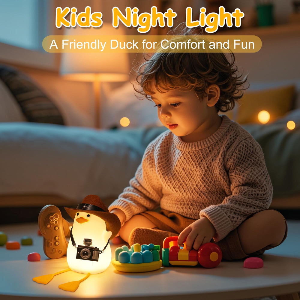 Hinittey Cowboy Duck Night Light charging via USB-C for convenience