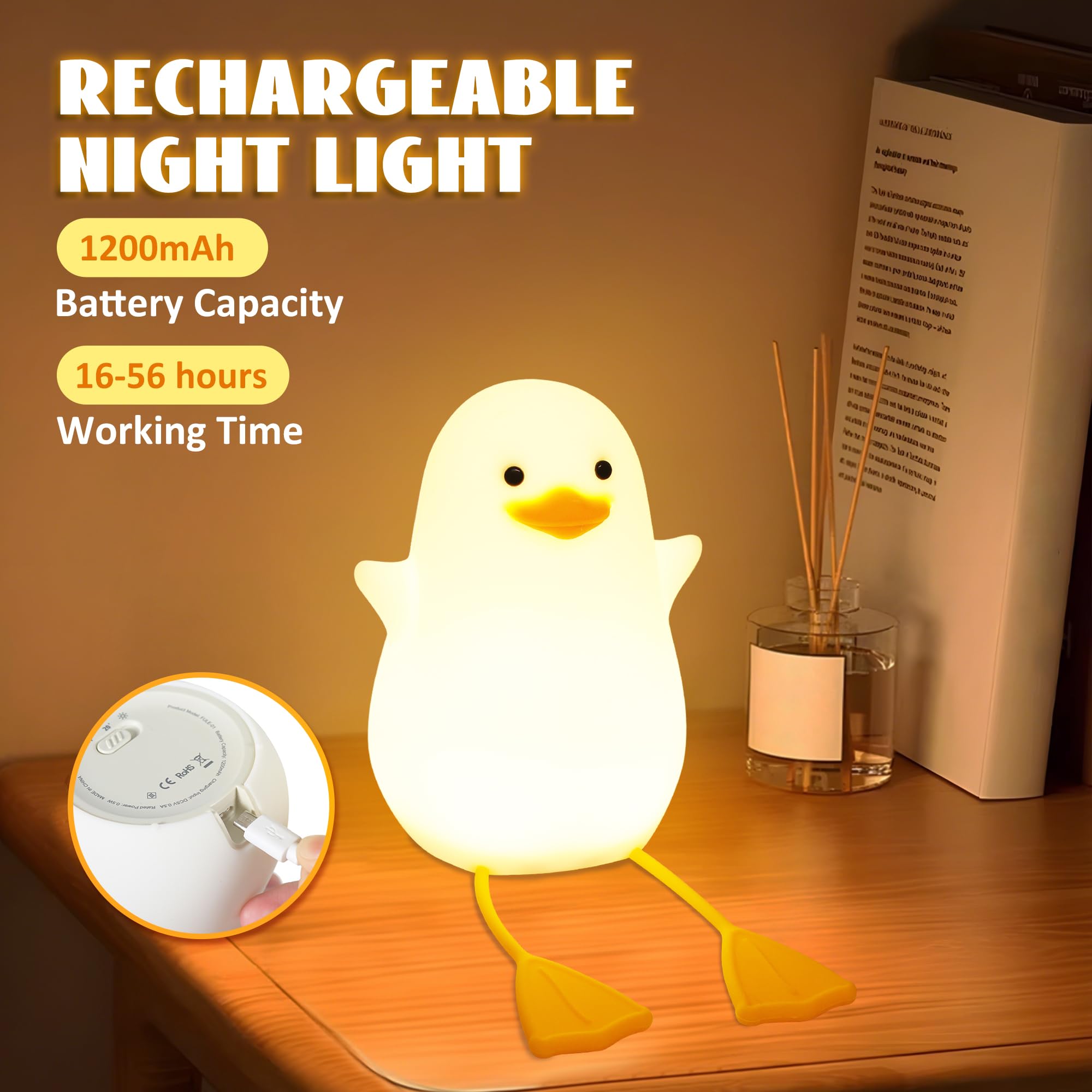 Hinittey LED duck lamp with rechargeable battery for cordless use