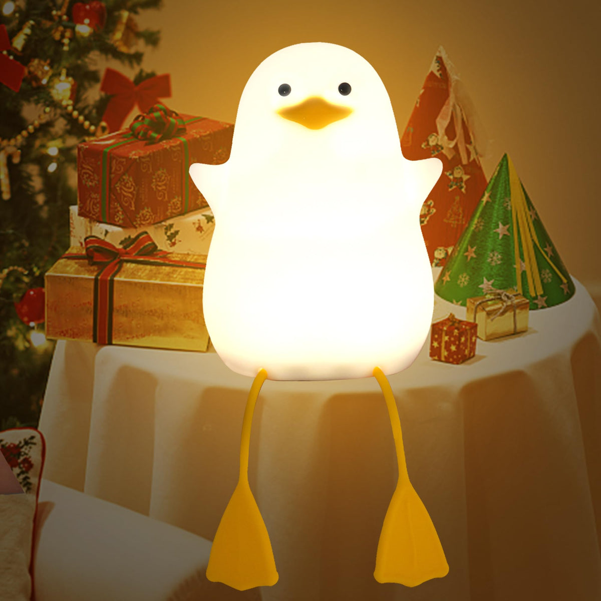 Hinittey duck night light glows softly for bedtime comfort